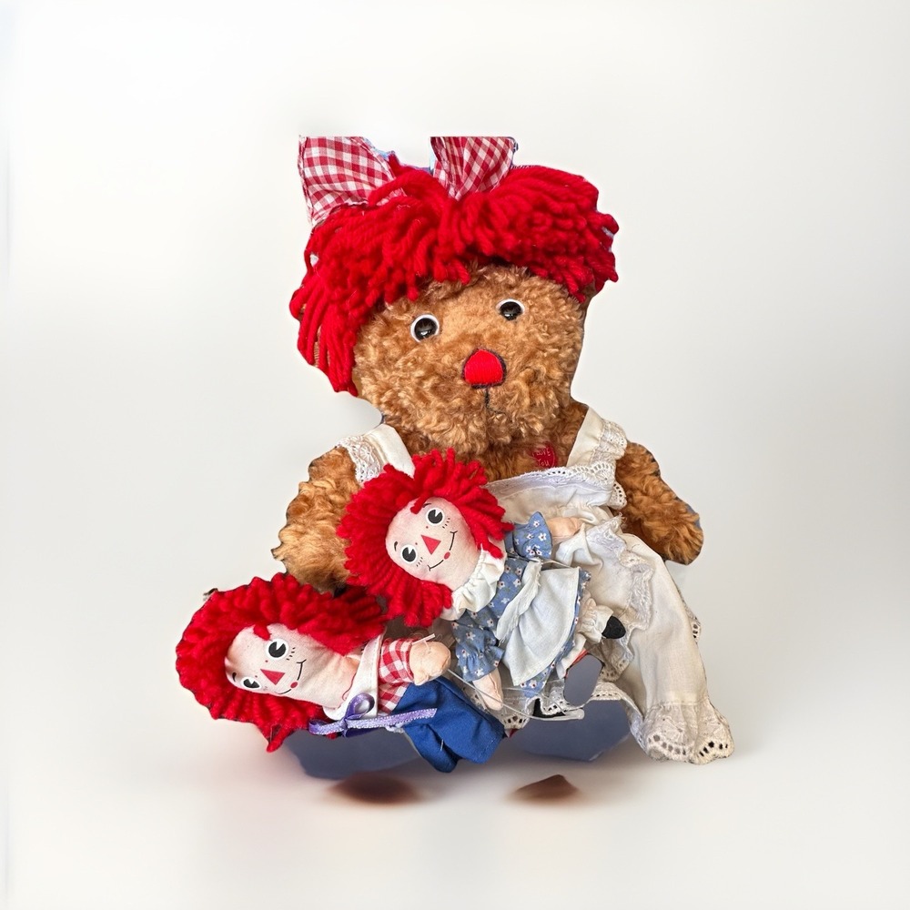 NEW! Raggedy Ann & Andy w/Special Friend + Bear Plush Doll Applause 16" Teddy